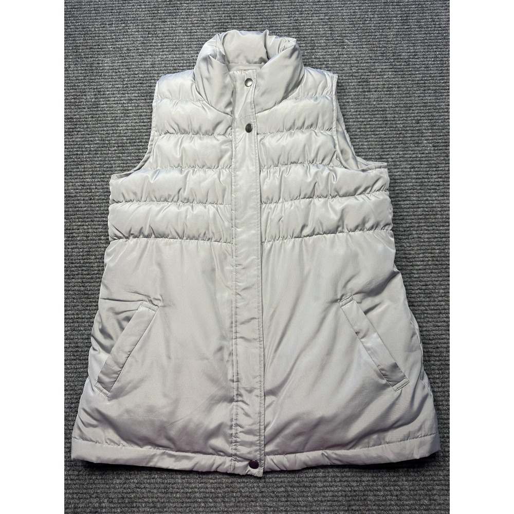 J. Jill Vest Womens XS Gray Down Puffer Quilted Snap Front Collared Taffeta‎